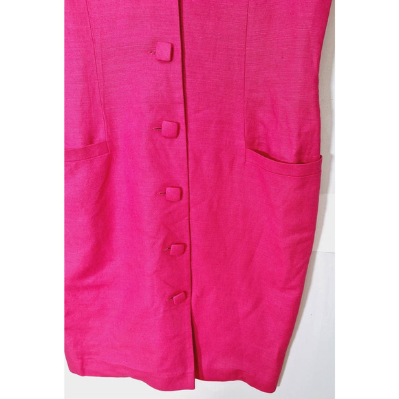 Vintage 80s/90s Hot Pink Button Front Power Dress Medium 10 - Picture 3 of 11